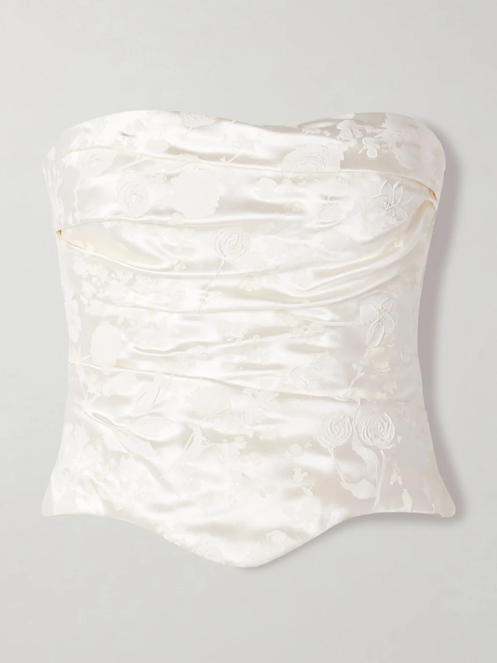 Danielle Frankel Demi Strapless Draped Painted Silk and Wool-blend Satin Bustier Top in off-white