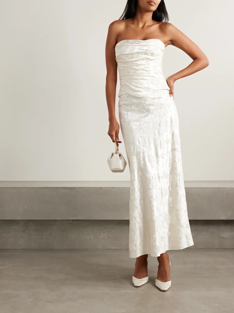 Danielle Frankel Demi Strapless Draped Painted Silk and Wool-blend Satin Bustier Top
