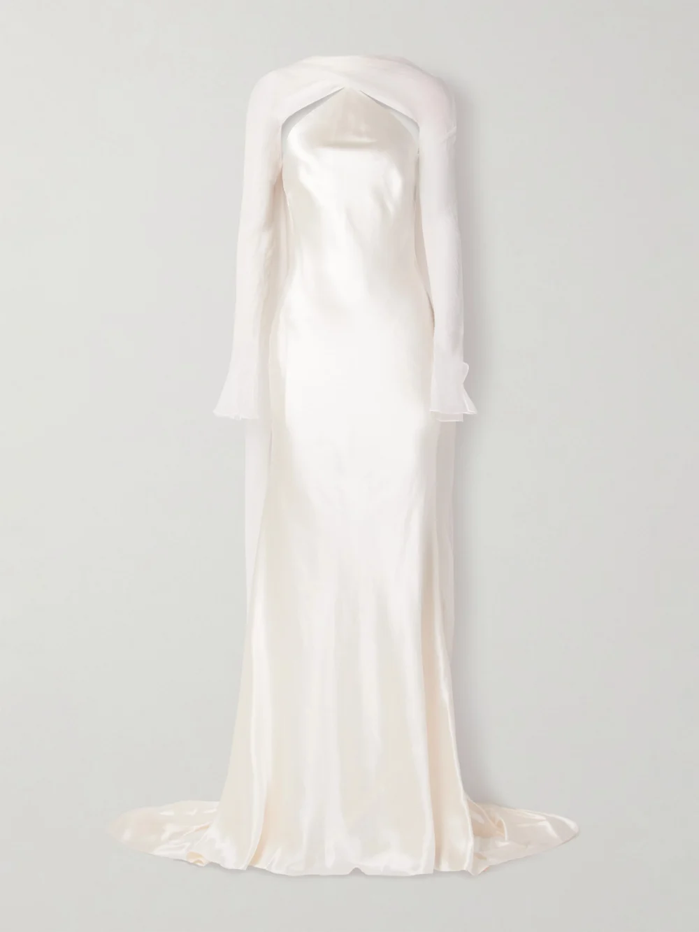 Danielle Frankel Mari Convertible Cape-effect Silk and Wool-blend Satin and Silk-crepon Gown in off-white