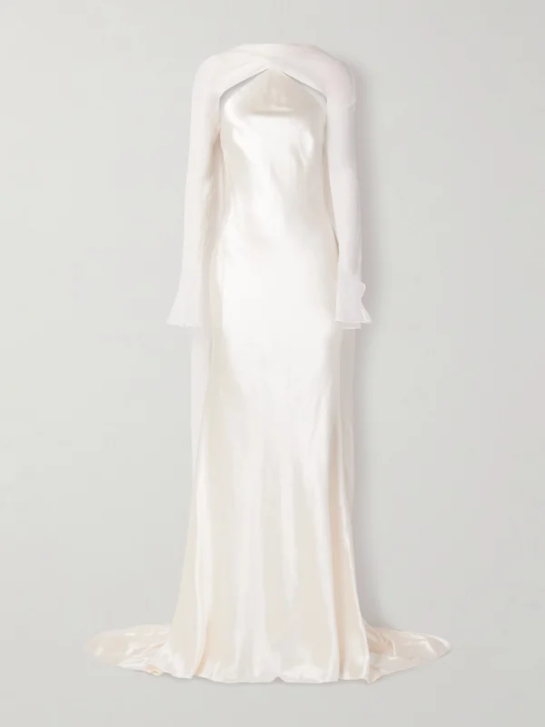 Danielle Frankel Mari Convertible Cape-effect Silk and Wool-blend Satin and Silk-crepon Gown