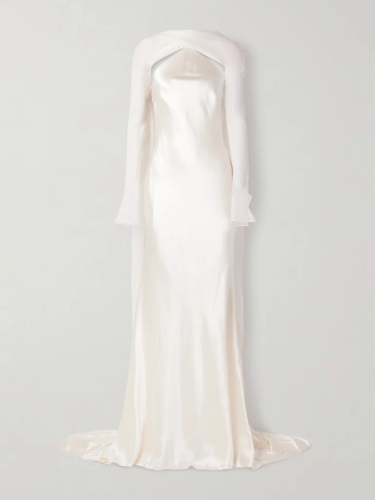 Danielle Frankel Mari Convertible Cape-effect Silk and Wool-blend Satin and Silk-crepon Gown