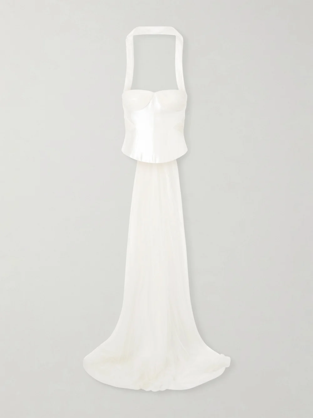 Danielle Frankel Viola Gathered Draped Tulle-trimmed Wool and Silk-blend Twill Top in off-white