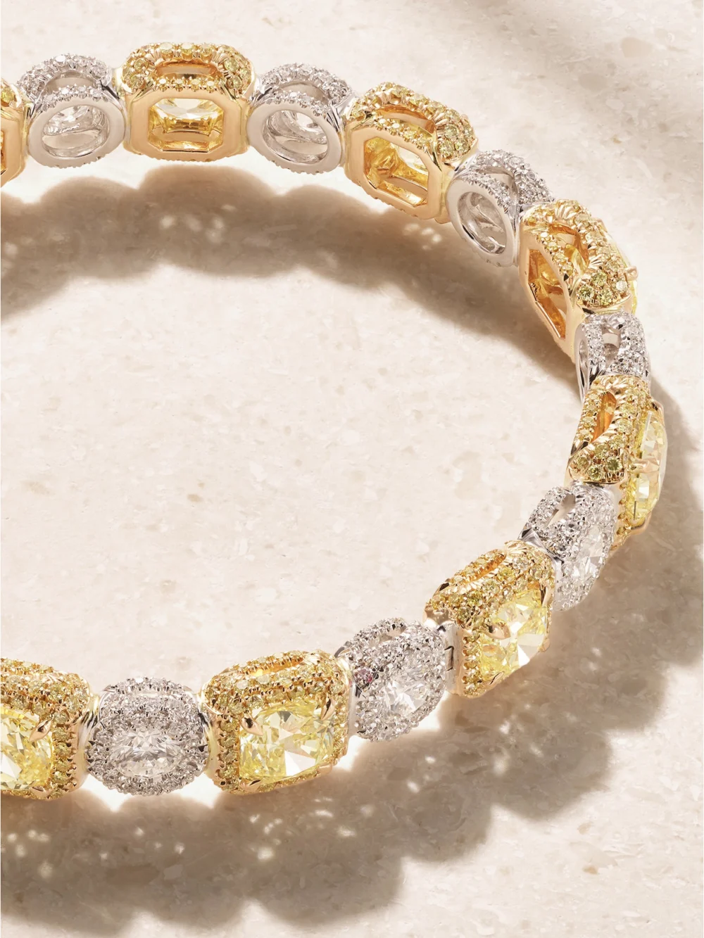 Close-up detail of the David Morris 18-karat Yellow and White Gold Diamond Bracelet
