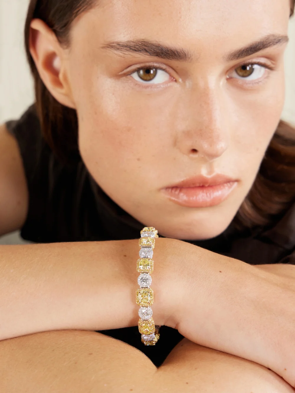 David Morris 18-karat Yellow and White Gold Diamond Bracelet, styled view
