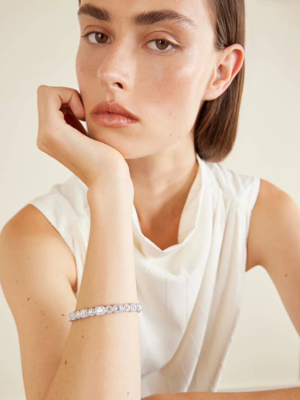David Morris Carousel 18-karat White Gold Diamond Bracelet, styled view