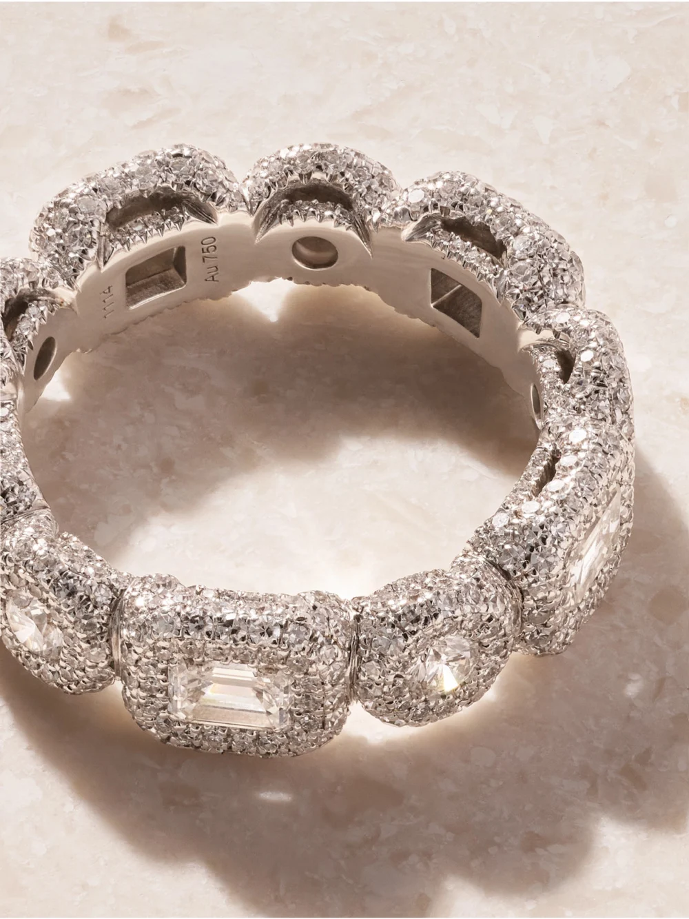 Close-up detail of the David Morris Eternity 18-karat White Gold Diamond Ring