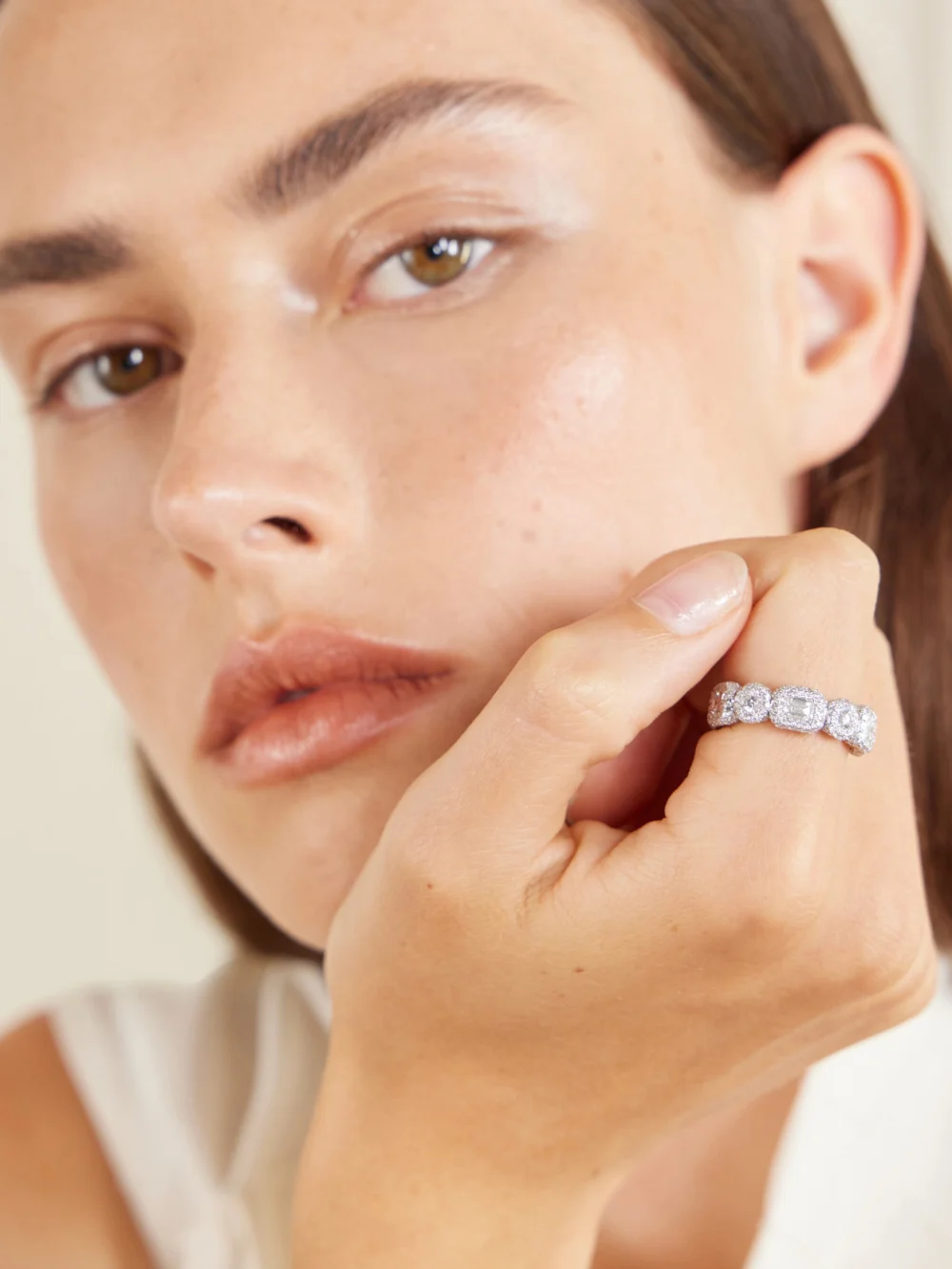 David Morris Eternity 18-karat White Gold Diamond Ring, styled view