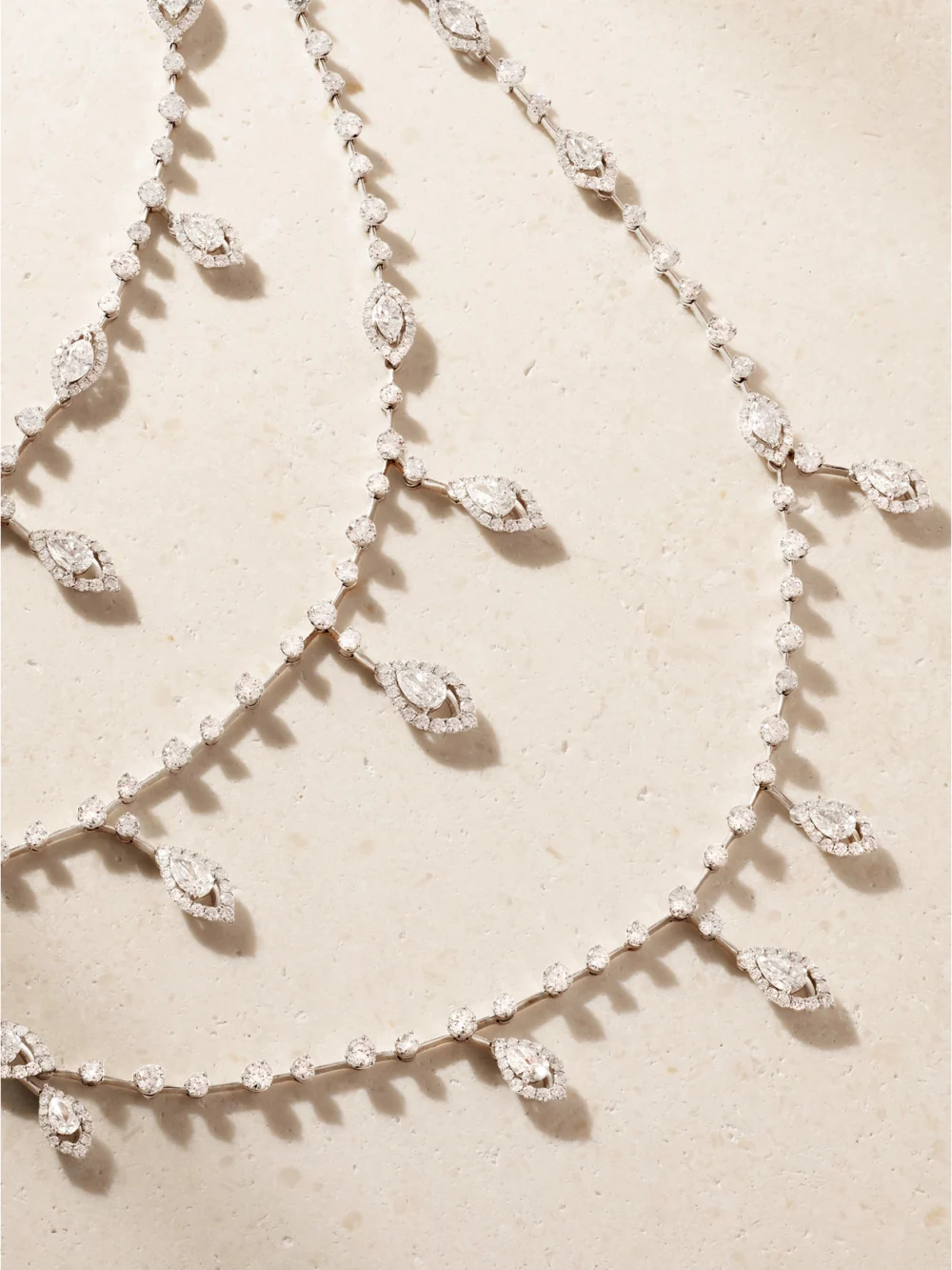 Close-up detail of the David Morris Le Jardin 18-karat White Gold Diamond Necklace