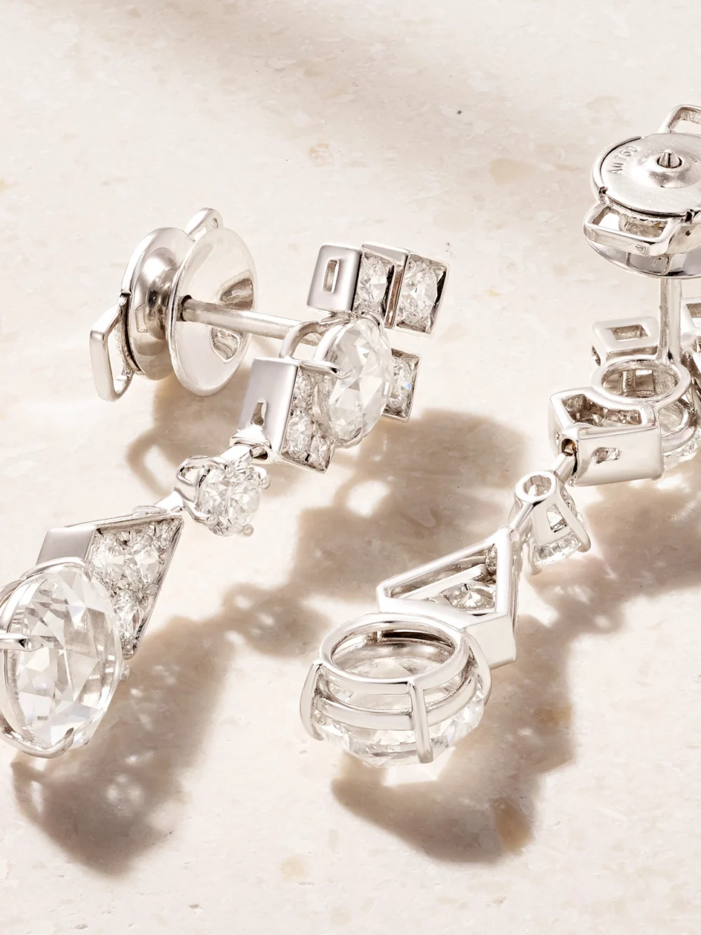 Back view of the David Morris Sempertino 18-karat White Gold Diamond Earrings