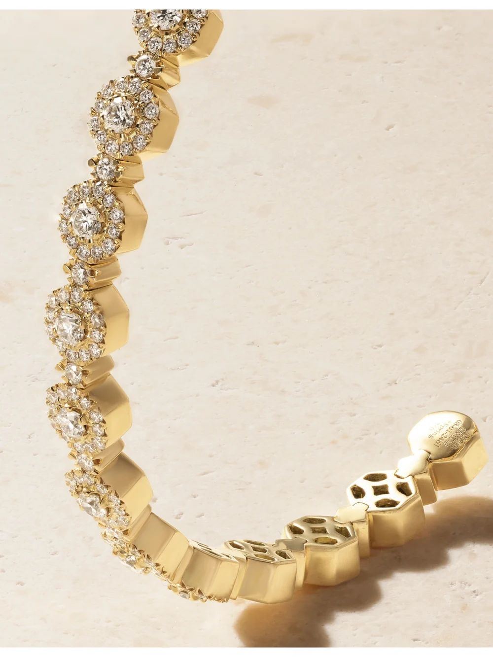 Close-up detail of the David Morris Triolette 18-karat Gold Diamond Bangle