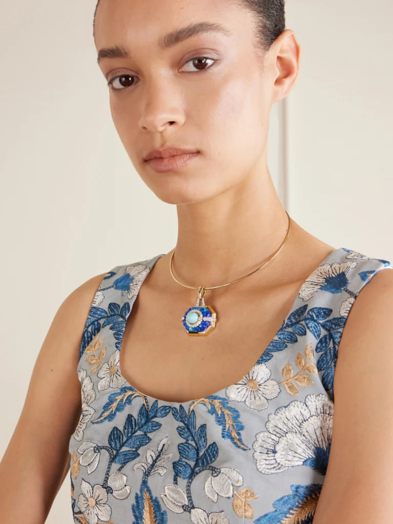 David Webb 18-karat Gold and Platinum, Diamond, Turquoise and Azurmalachite Necklace