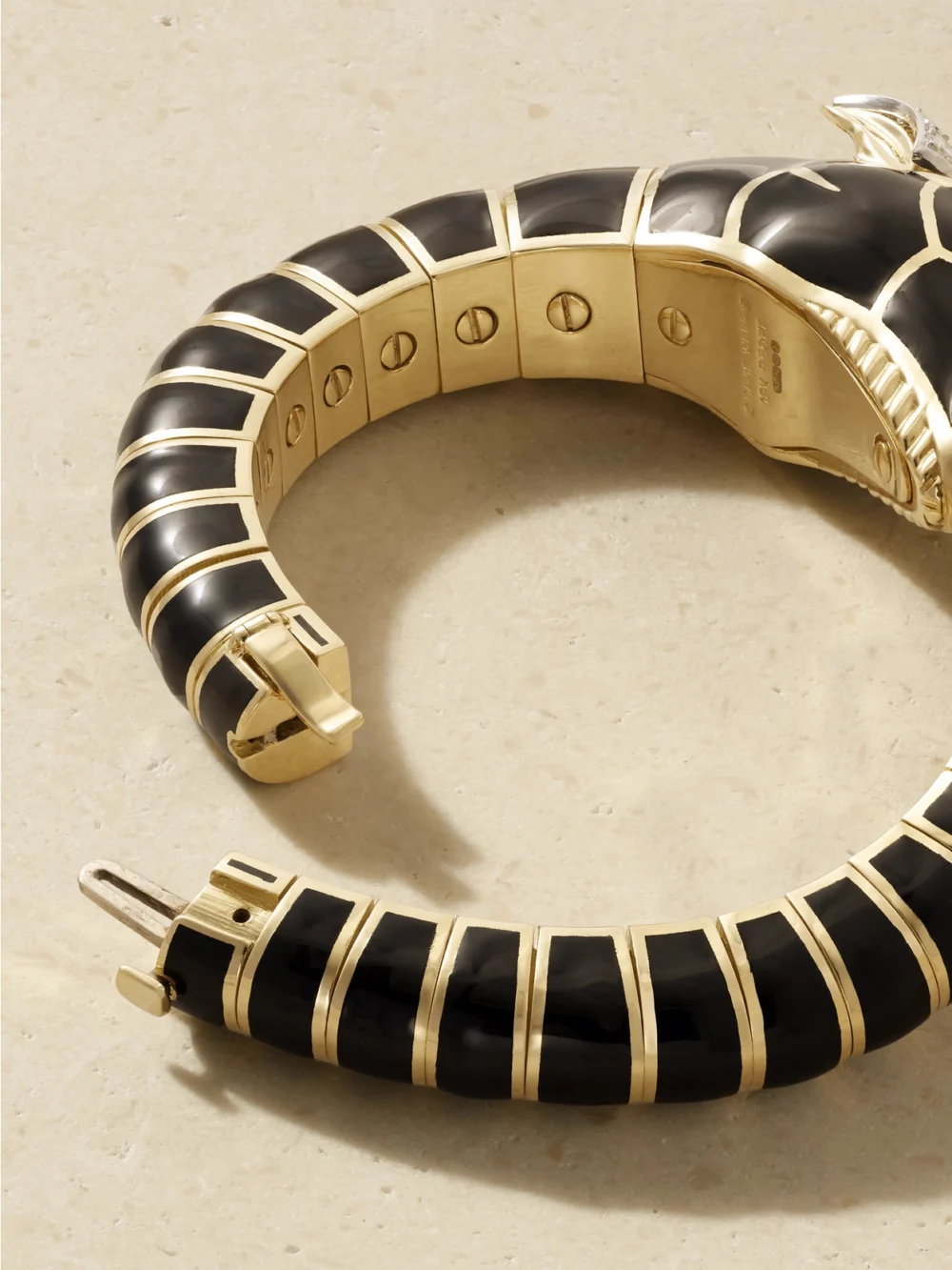 Back view of the David Webb Horse 18-karat Gold and Platinum, Diamond, Ruby and Enamel Bangle