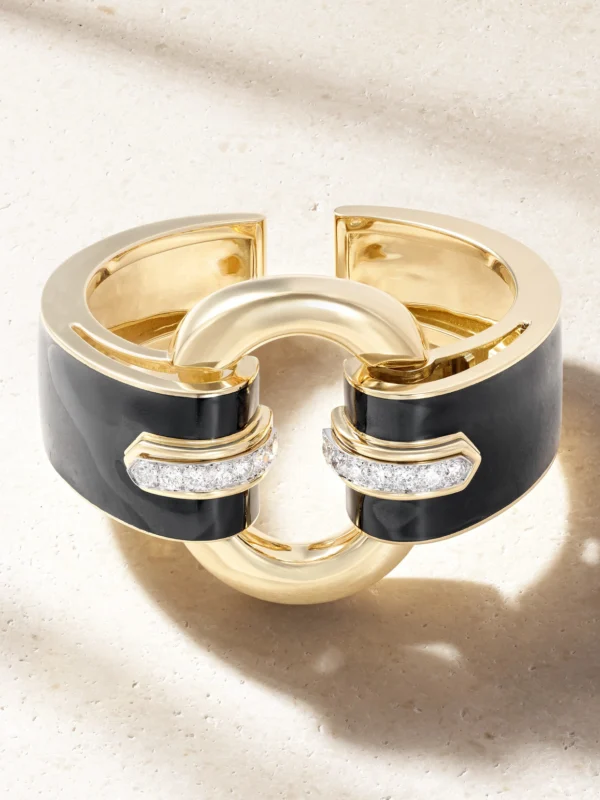 David Webb Strap 18-karat Gold, Platinum, Diamond and Enamel Cuff