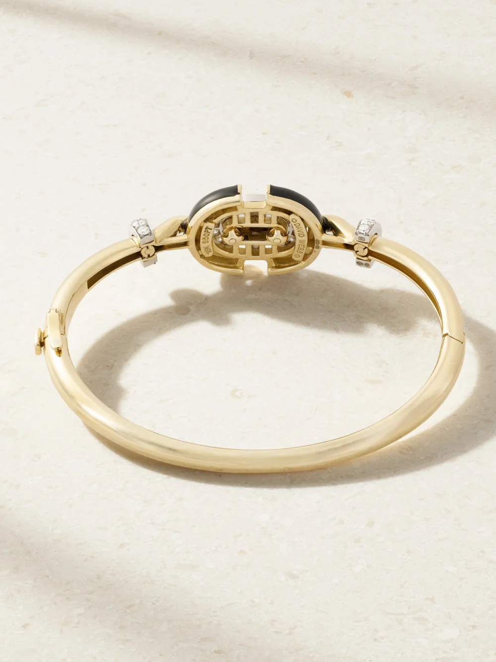 Back view of the David Webb Unity 18-karat Gold and Platinum, Diamond and Enamel Bracelet