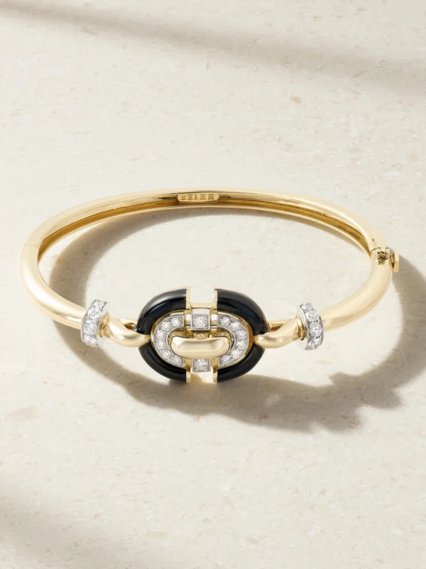 David Webb Unity 18-karat Gold and Platinum, Diamond and Enamel Bracelet