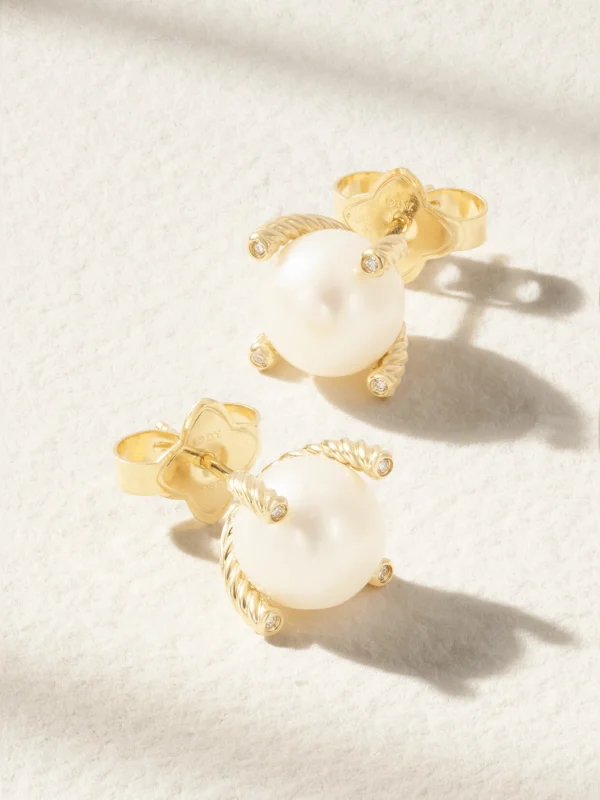David Yurman Cable Collectibles 18-karat Gold, Pearl and Diamond Earrings