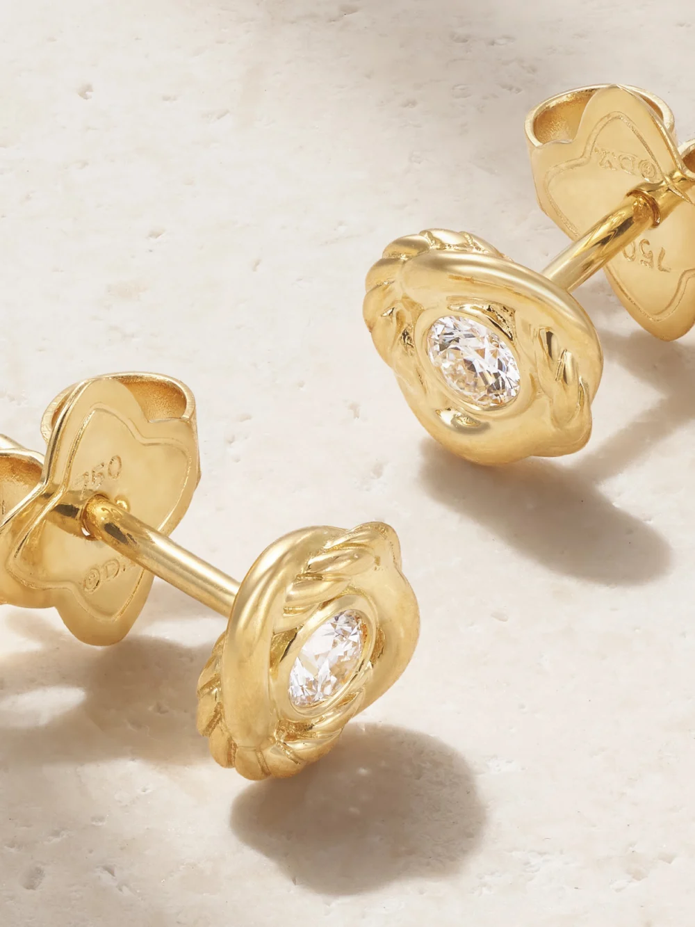 Close-up detail of the David Yurman Infinity 18-karat Gold Diamond Earrings