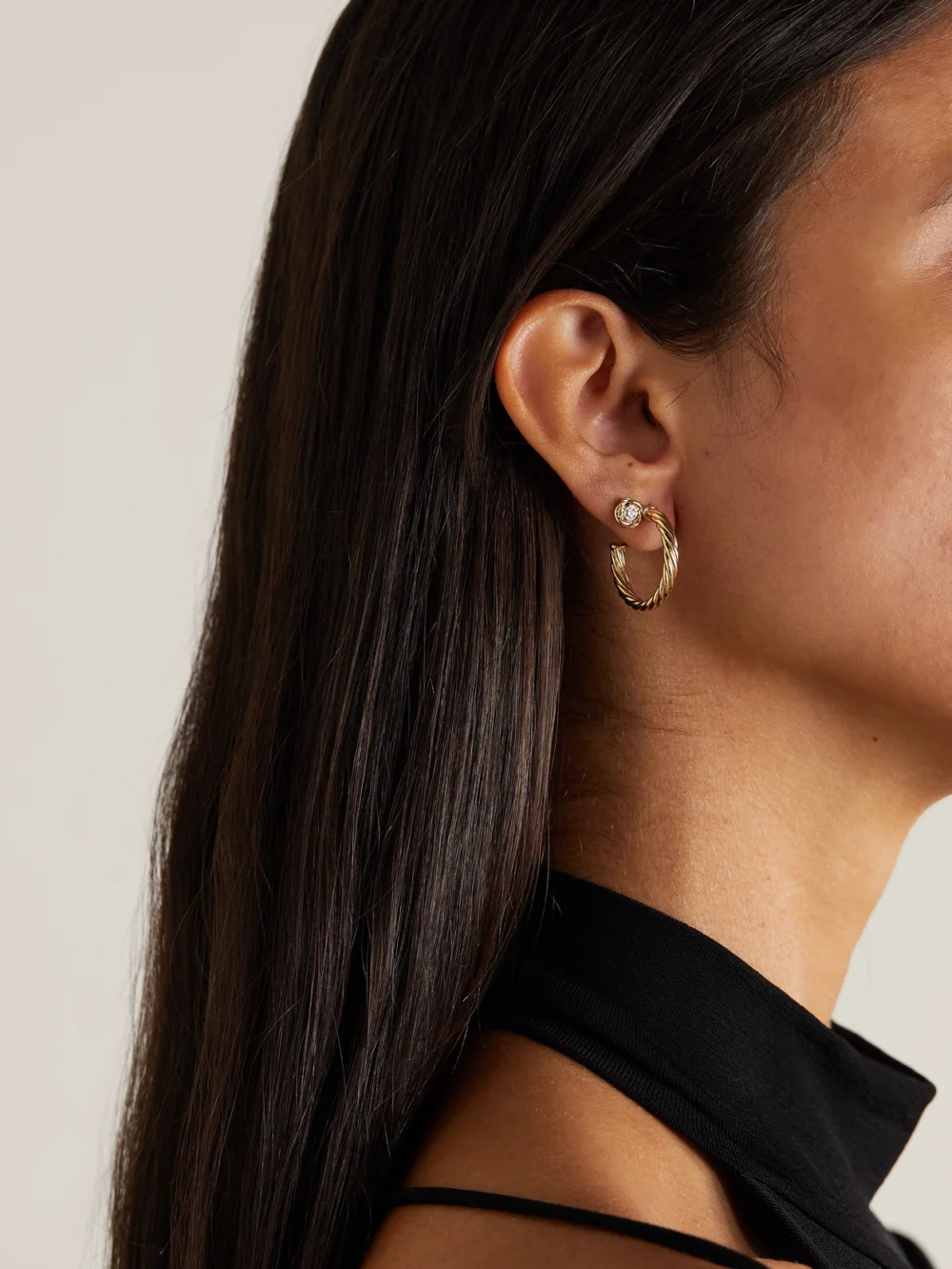 David Yurman Infinity 18-karat Gold Diamond Earrings, styled view