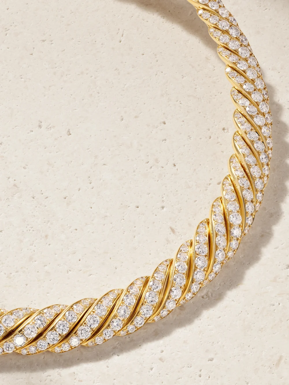 Close-up detail of the David Yurman Sculpted Cable 18-karat Gold Diamond Necklace