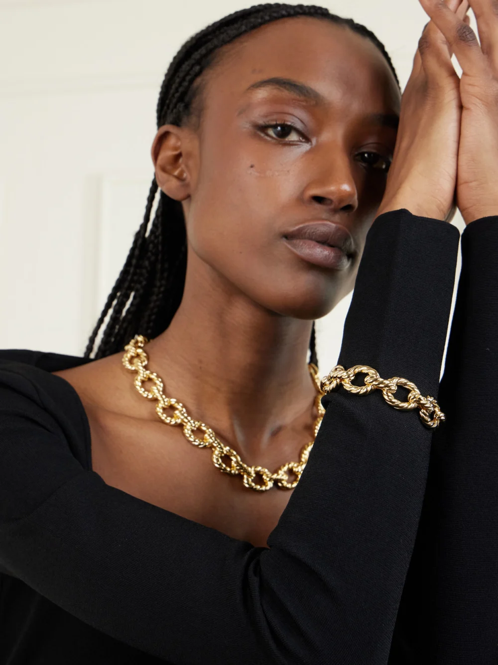 David Yurman Sculpted Cable 18-karat Gold Necklace, styled view