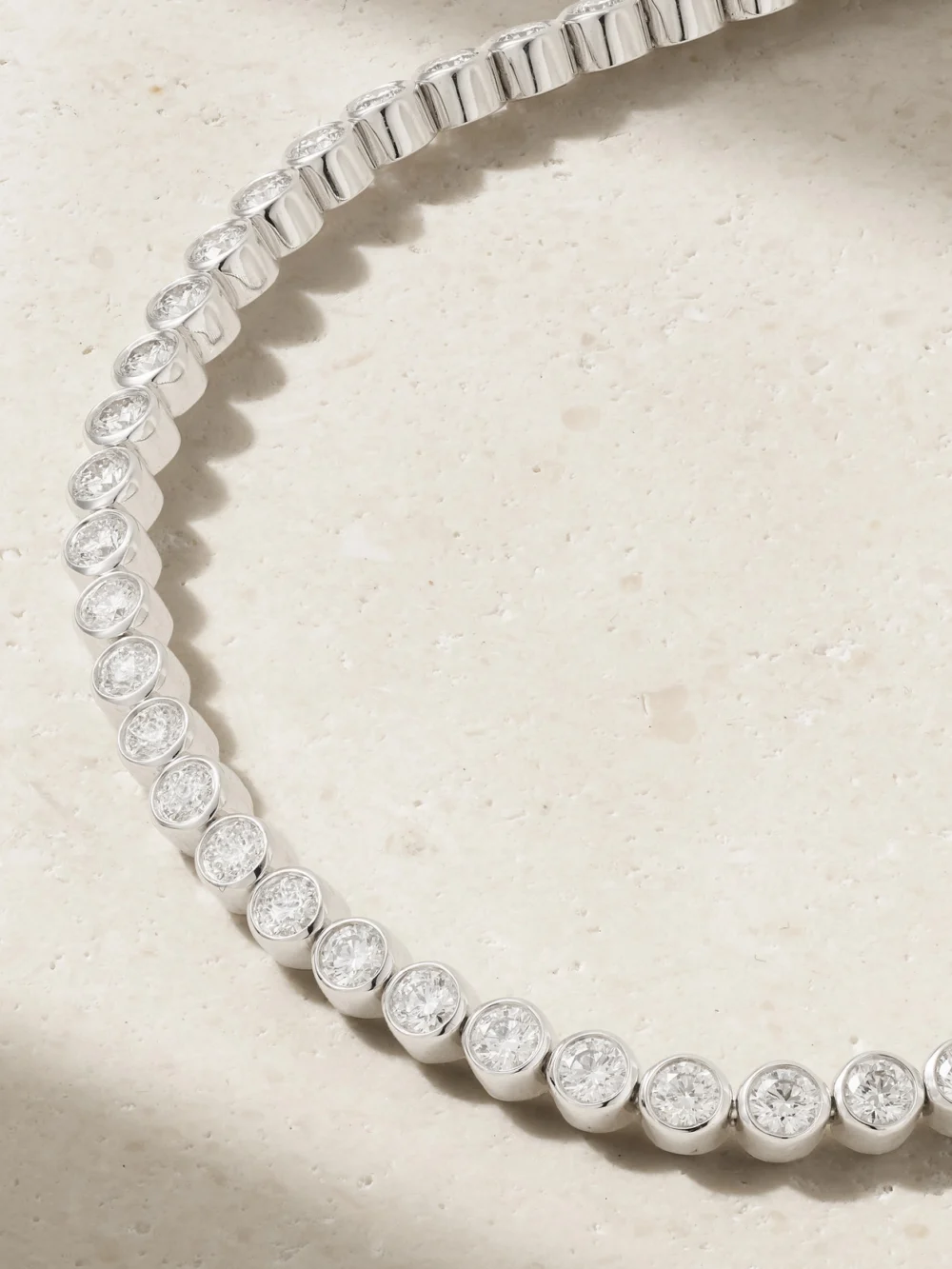 Close-up detail of the De Beers London Diamond Lines Db Classic Eternity 18-karat White Gold Diamond Bracelet