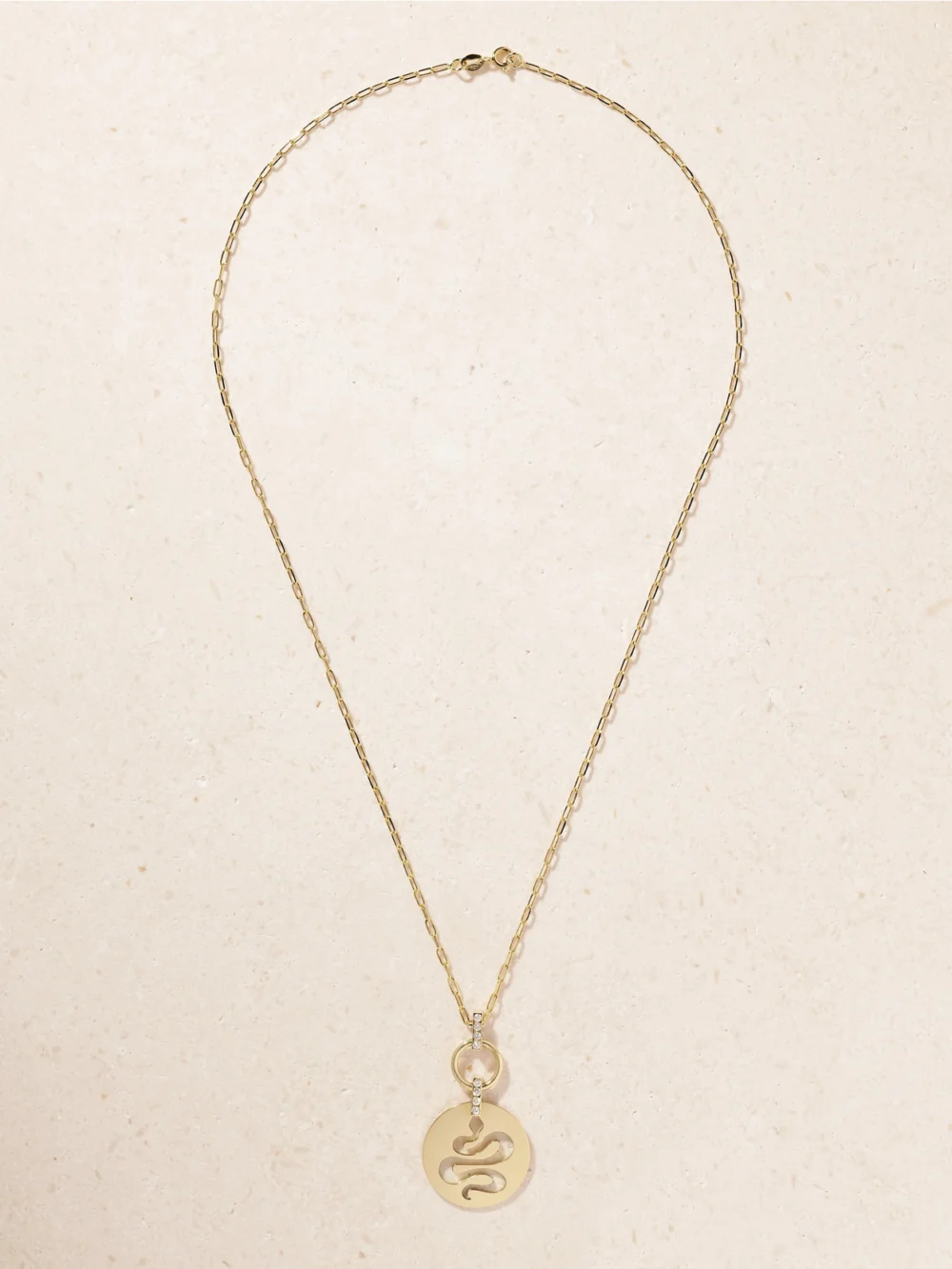 Close-up detail of the Diane Kordas Snake Nomad 14-karat Gold Diamond Pendant Necklace