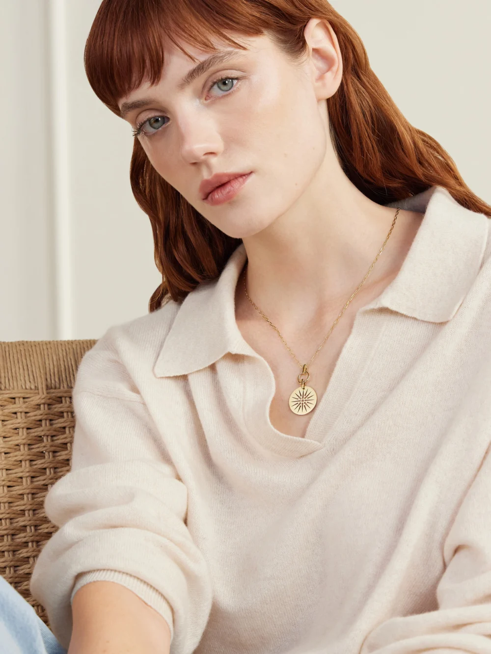 Diane Kordas Vergina Sun Nomad 14-karat Gold Pendant Necklace, styled view