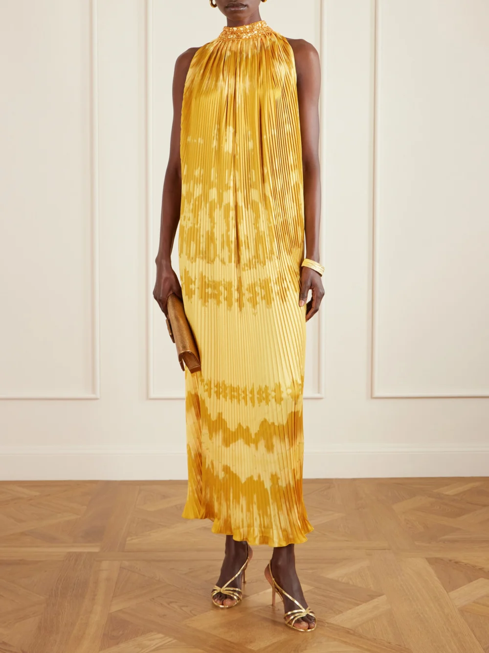 Dima Ayad Embellished Tie-dyed Plissé-satin Gown, worn by a model
