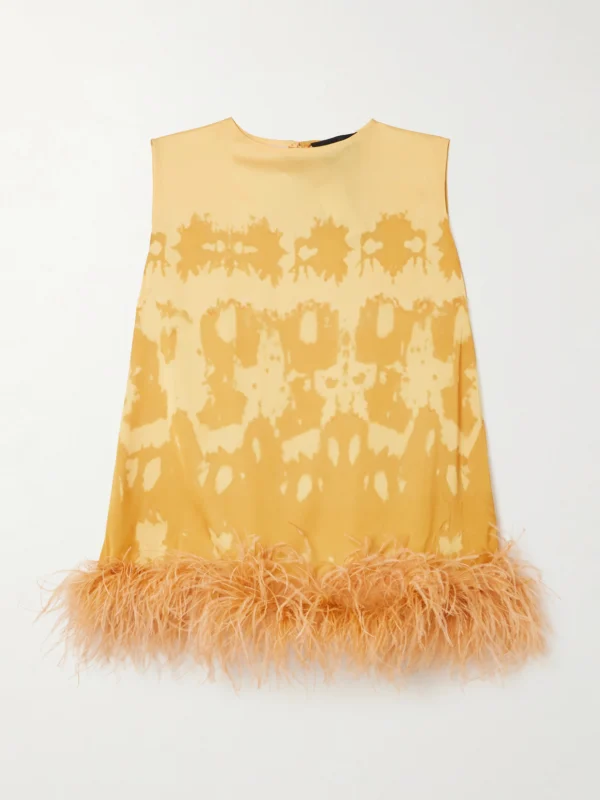 Dima Ayad Feather-trimmed Tie-dyed Satin Top