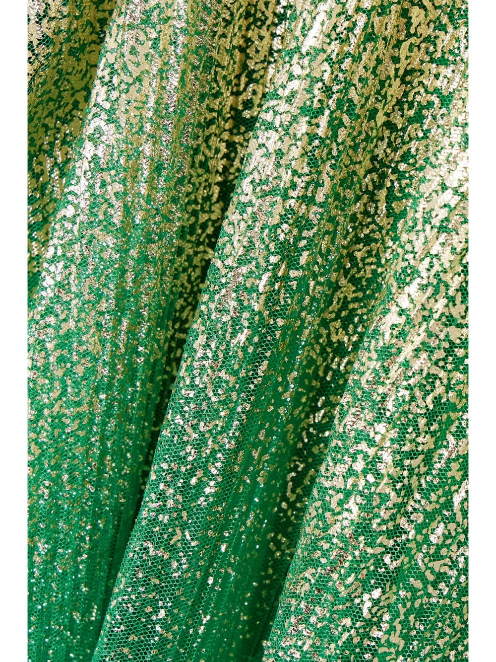 Close-up detail of the Dima Ayad Metallic Plissé-tulle Gown and Cape Set