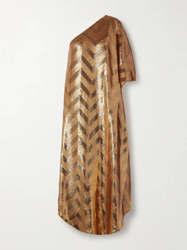 Dima Ayad One-shoulder Sequined Crepe De Chine Gown