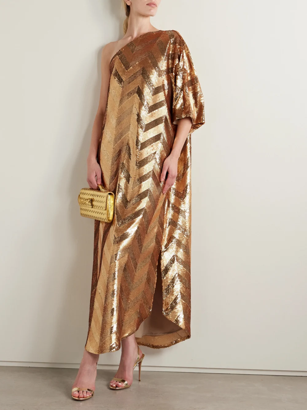Dima Ayad One-shoulder Sequined Crepe De Chine Gown, worn by a model