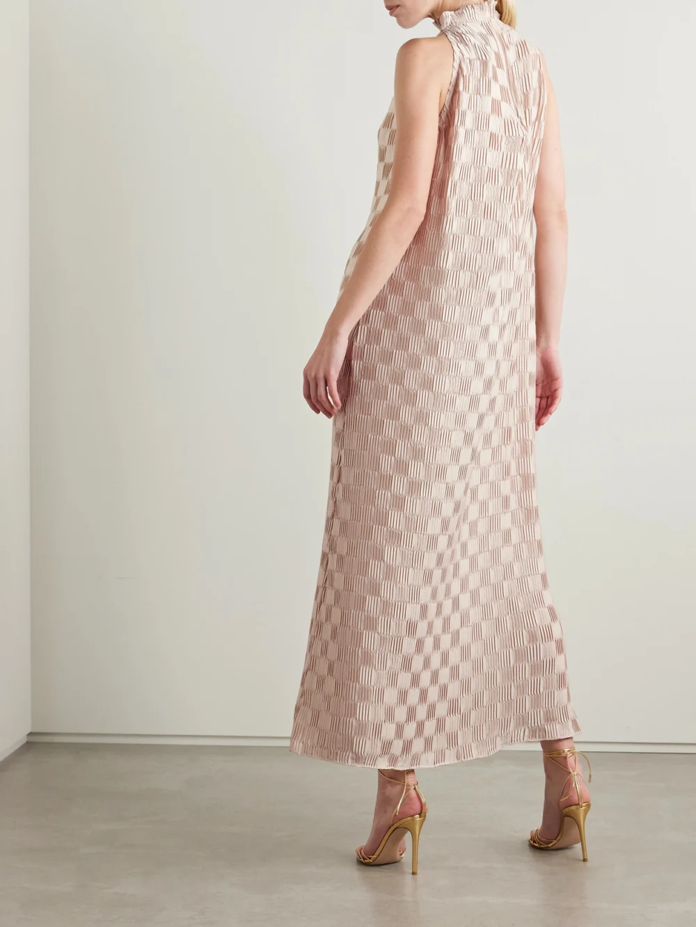 Back view of the Dima Ayad Plissé-satin Maxi Dress