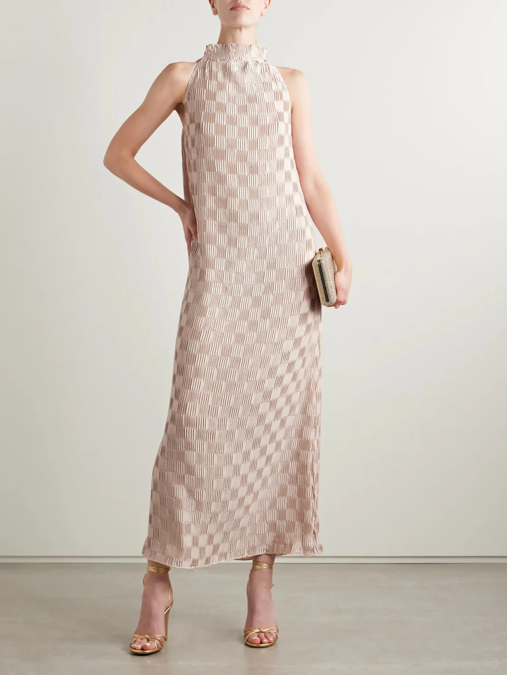 Dima Ayad Plissé-satin Maxi Dress, worn by a model
