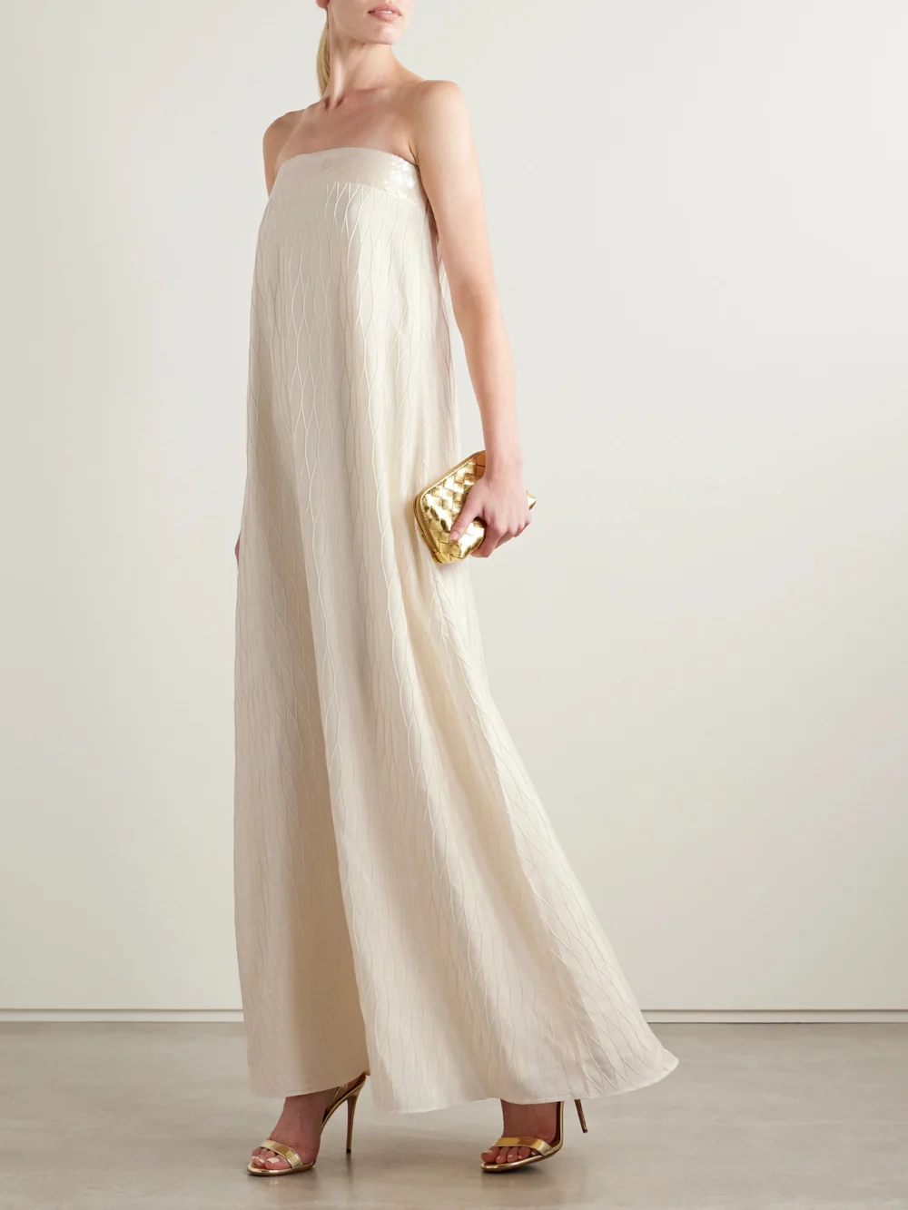 Dima Ayad Strapless Sequin-embellished Cloqué Gown, worn by a model