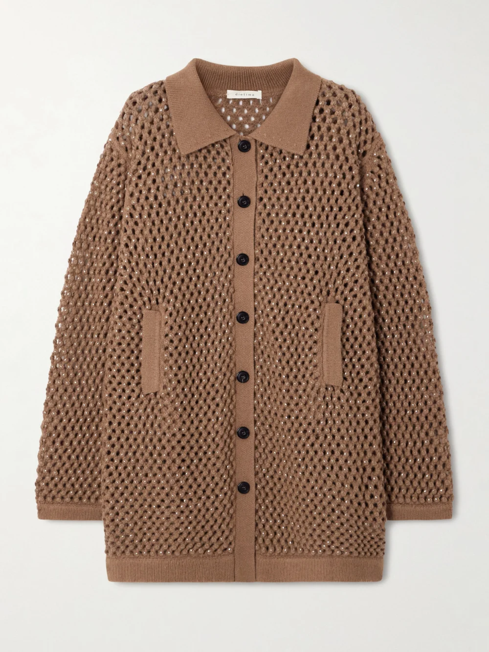 Diotima Crystal-embellished Open-knit Wool Cardigan in camel