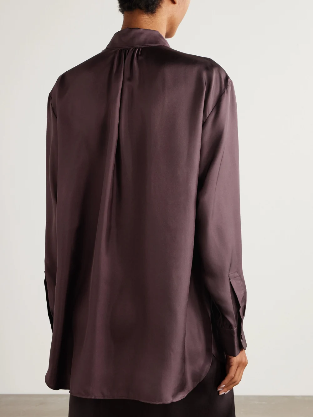 Back view of the Diotima Epaulette Crochet-trimmed Fringed Silk-twill Shirt