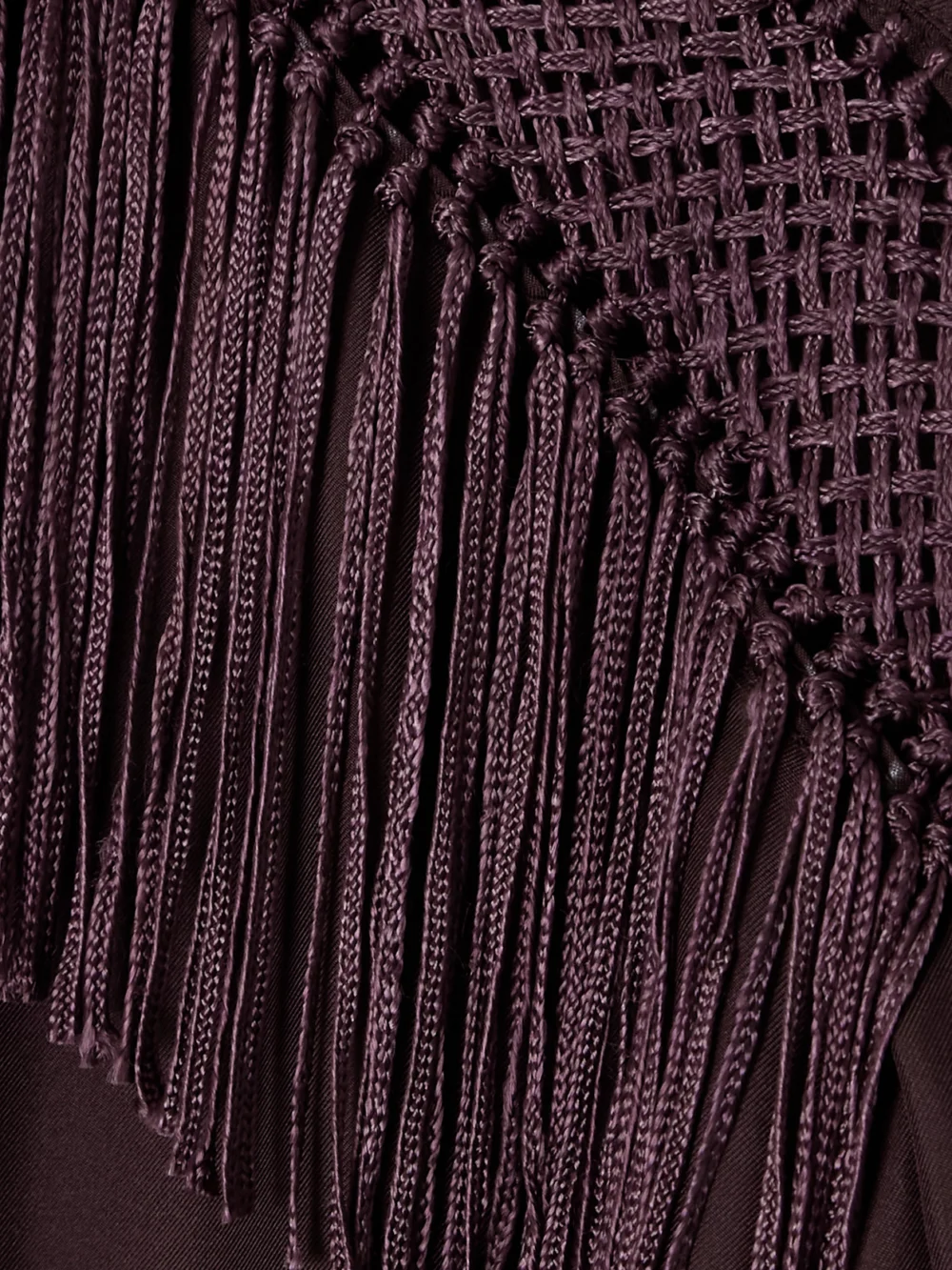 Close-up detail of the Diotima Epaulette Crochet-trimmed Fringed Silk-twill Shirt
