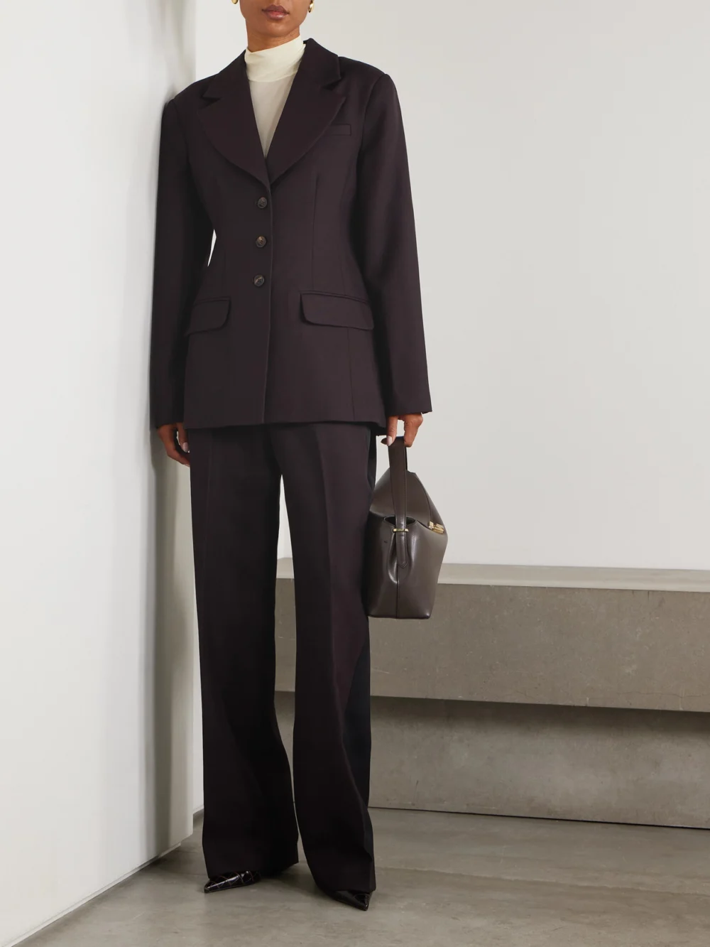 Diotima Planno Paneled Wool Wide-leg Pants, worn by a model