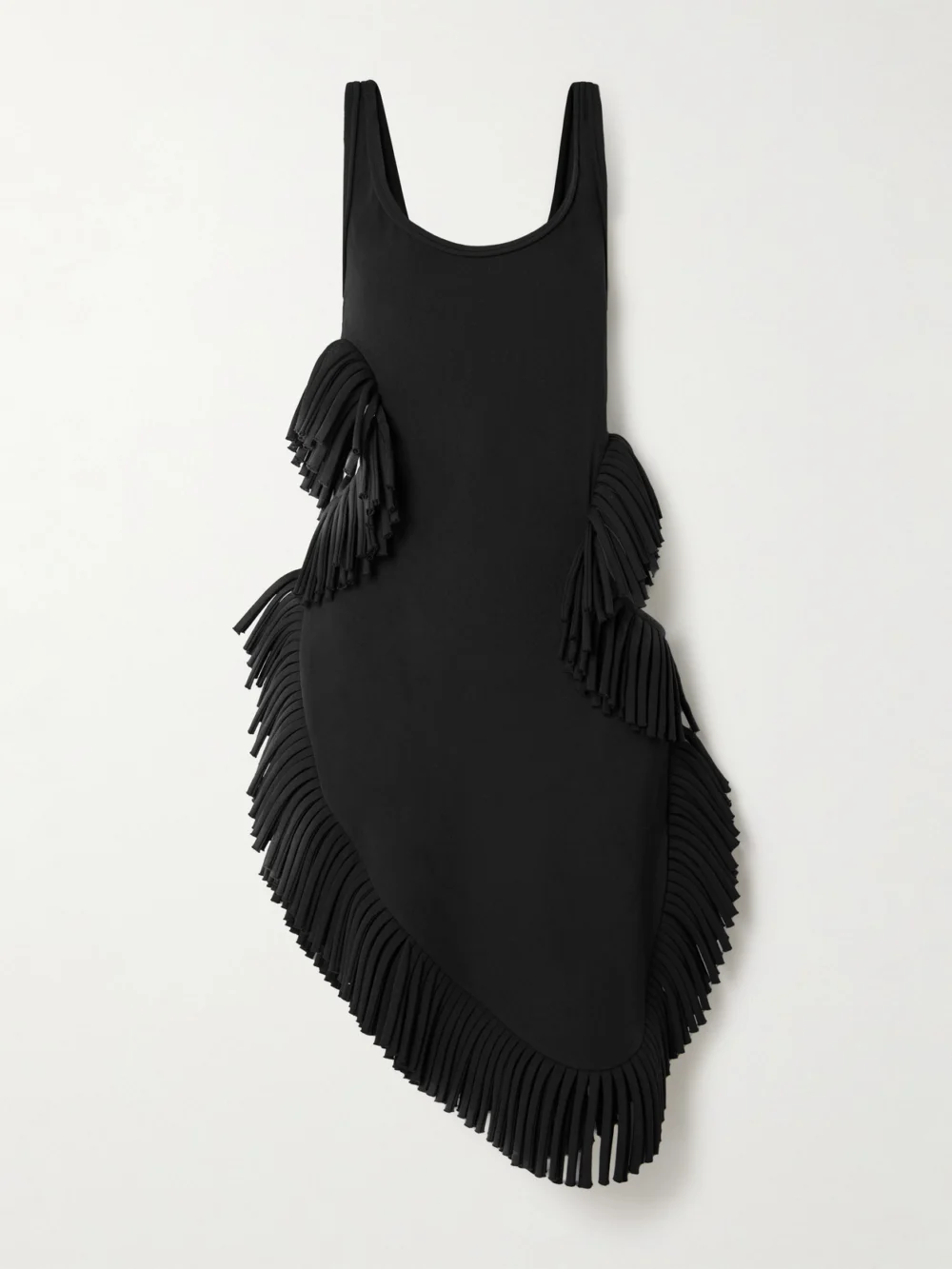Diotima Scatter Asymmetric Cutout Fringed Wool-twill Midi Dress in black