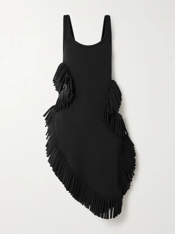 Diotima Scatter Asymmetric Cutout Fringed Wool-twill Midi Dress