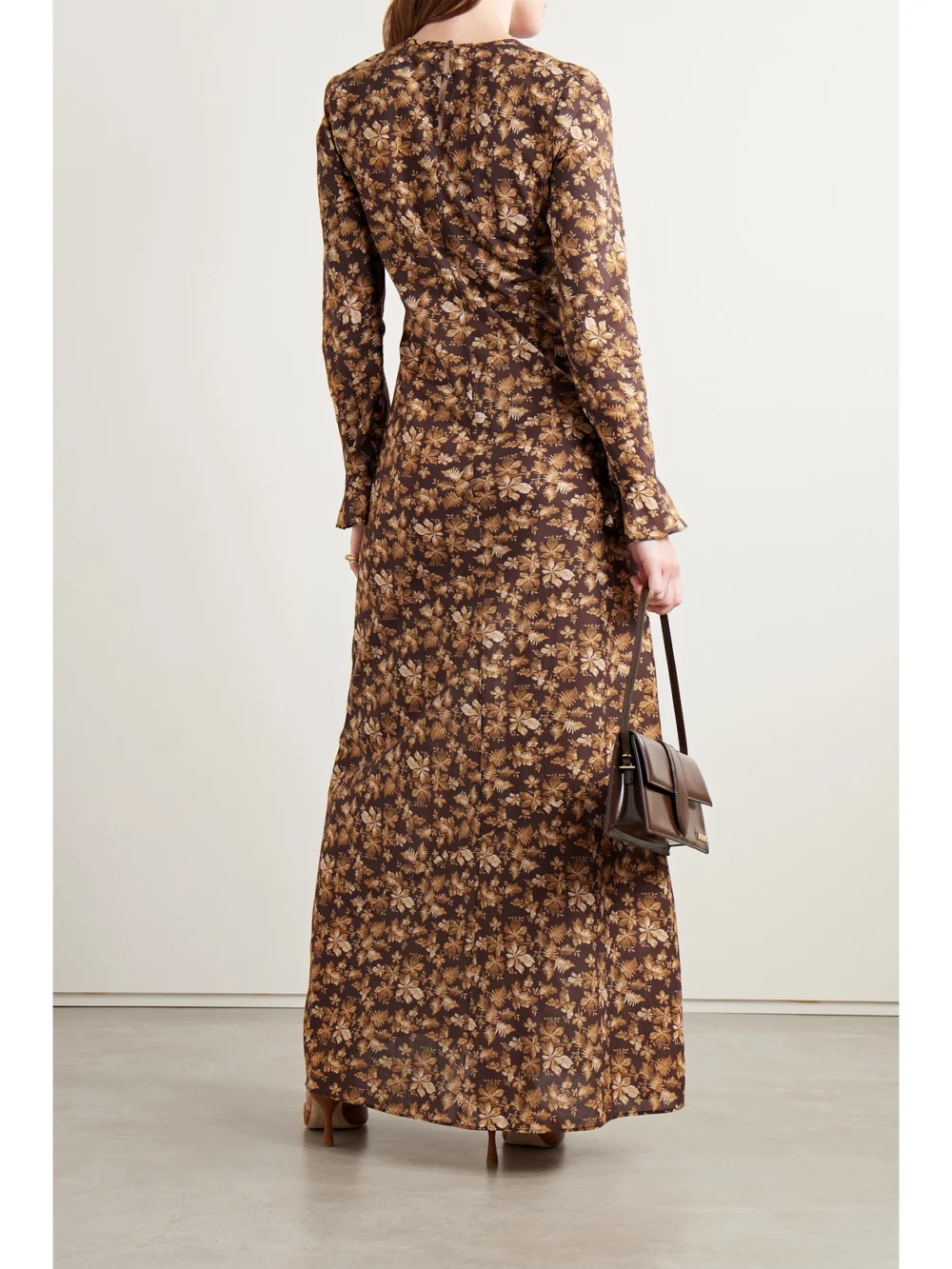 Back view of the Dôen Amande Printed Cotton-voile Maxi Dress