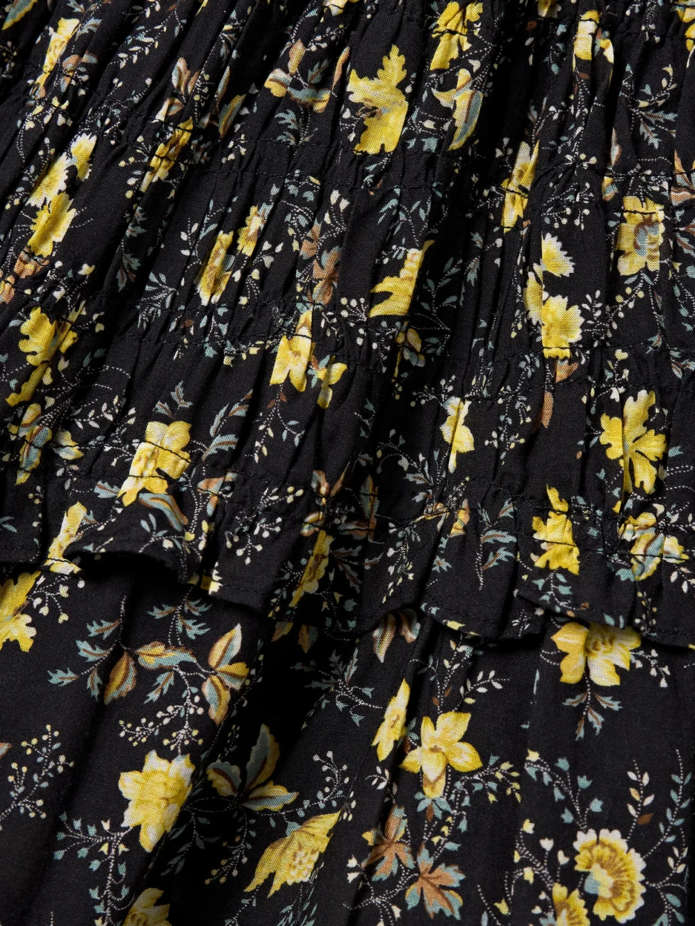 Close-up detail of the Dôen Ismene Shirred Floral-print Organic Cotton-blend Voile Mini Dress