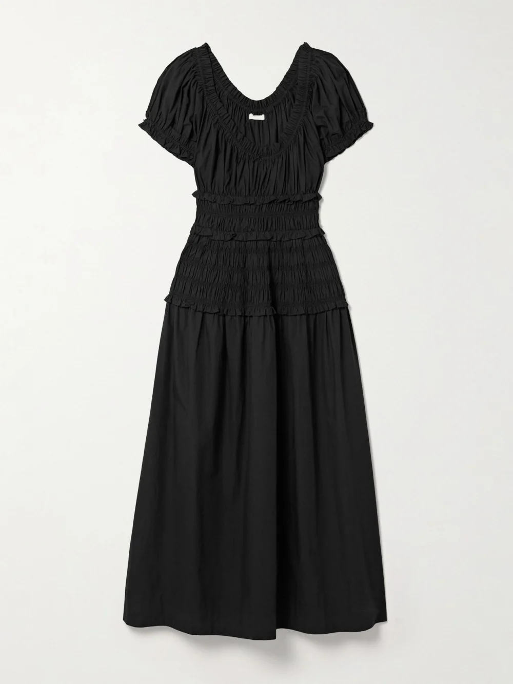 Dôen Leanne Shirred Organic Cotton-poplin Midi Dress in black
