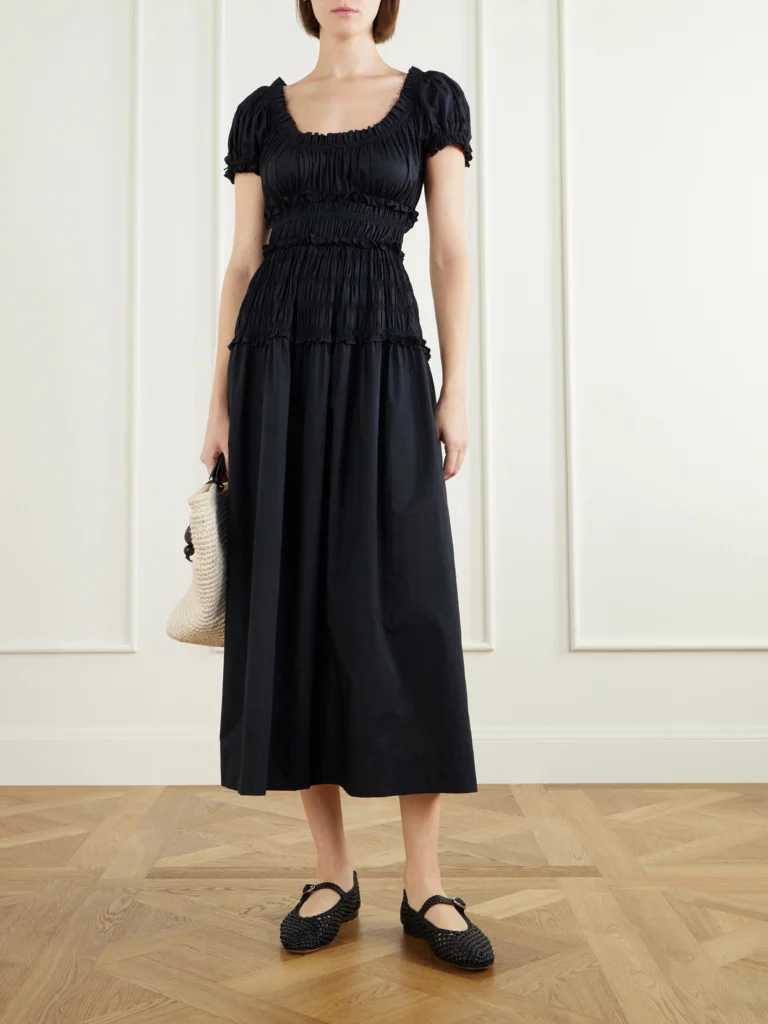 Dôen Leanne Shirred Organic Cotton-poplin Midi Dress