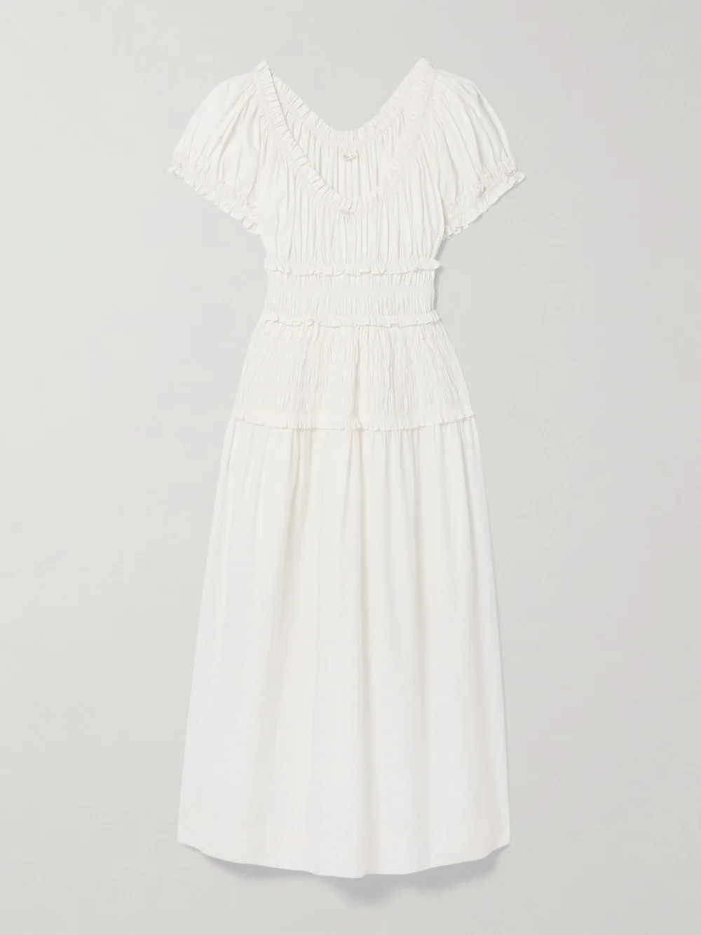 Dôen Leanne Shirred Organic Cotton-poplin Midi Dress in white