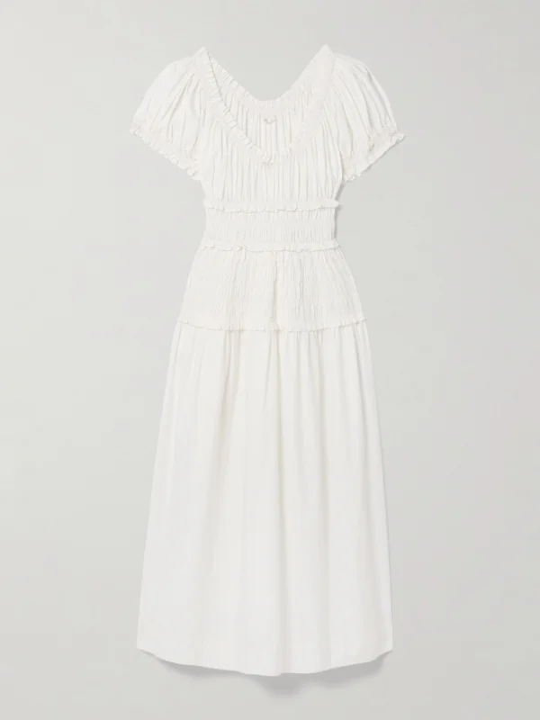 Dôen Leanne Shirred Organic Cotton-poplin Midi Dress