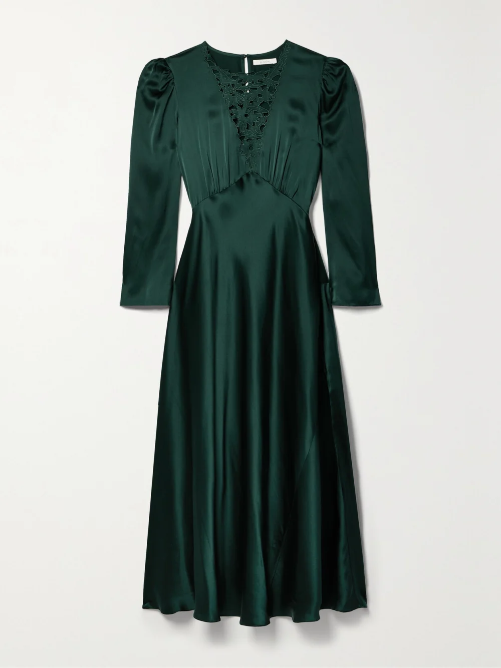Dôen Melinda Embroidered Silk-satin Midi Dress in dark green