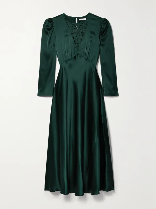 Dôen Melinda Embroidered Silk-satin Midi Dress