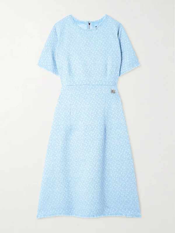 Dolce & Gabbana Embellished Frayed Wool-blend Tweed Dress